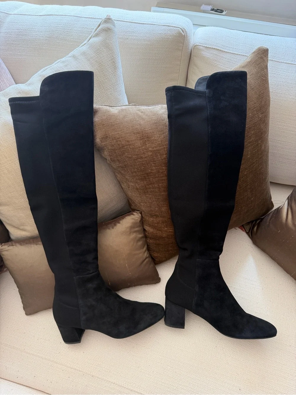 Stuart Weitzman Black Over-The-Knee Suede Block Heel Boots